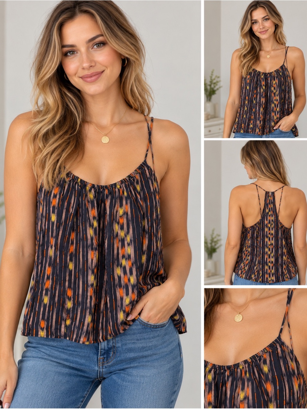 Ecote Urban Outfitters Spaghetti Strap Cami Tank Top Blue Multi Size Large